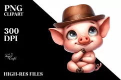 Watercolor Funny Baby Pig Sitting | Clipart Product Image 3