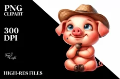 Watercolor Funny Baby Pig Sitting | Clipart Product Image 1