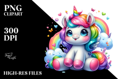 Cute Unicorn with Floral Wreath PNG Product Image 2