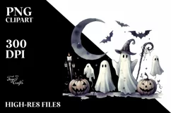 Vintage Halloween Ghost Watercolor PNG Product Image 3