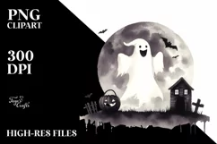 Vintage Halloween Ghost Watercolor PNG Product Image 3