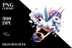 Colorful Baby Unicorn Diving from Meteor PNG Product Image 2
