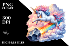 Colorful Baby Unicorn Diving from Meteor PNG Product Image 2
