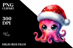 a Vibrant Baby Octopus PNG with Santa Hat Product Image 3