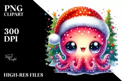 a Vibrant Baby Octopus PNG with Santa Hat Product Image 1