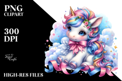 Colorful Baby Unicorn with Ribbon PNG Product Image 2