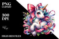 Colorful Baby Unicorn with Ribbon PNG Product Image 2