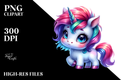 Cute Baby Unicorn, Watercolor PNG Product Image 2