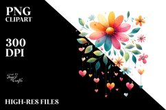 Colorful Washed Flower with Hearts, PNG Product Image 2