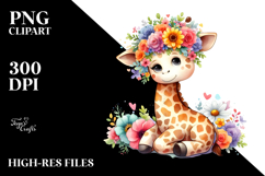 Cute Giraffe Flower Crown Clipart Product Image 2