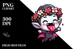 Cute Vampire with Flower Crown, Delicate PNG Product Image 2