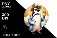 Hipster Penguin in Beachwear Drinking Cocktail PNG Product Image 2