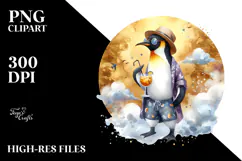 Hipster Penguin in Beachwear Drinking Cocktail PNG Product Image 2