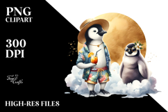 Watercolor Penguin with Beachwear Cocktail PNG Product Image 2