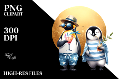 Watercolor Penguin with Beachwear Cocktail PNG Product Image 2