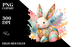 Colorful Pastel Bunny Made of Wood PNG Product Image 2