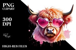 Pink Highland Cow Heart Sunglasses PNG Product Image 2