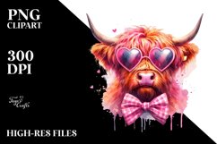 Pink Highland Cow Heart Sunglasses PNG Product Image 2