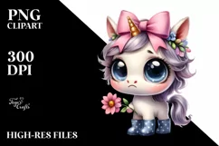 Baby Unicorn with Bow and Rain Boots | Sublimation | Clipart Product Image 3