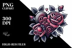 Tattoo Style Roses Heart, Transparent PNG Product Image 2