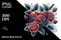 Tattoo Style Roses Heart, Transparent PNG Product Image 2