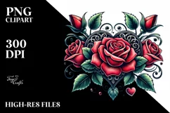 Tattoo Style Roses Heart, Transparent PNG Product Image 2