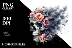 Grungy Skull with Flowers PNG Product Image 2