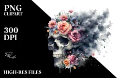 Grungy Skull with Flowers PNG Product Image 2
