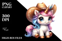 Baby Unicorn with Cowboy Hat | Clipart Product Image 1