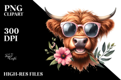 Happy Highland Cow with Sunglasses PNG Product Image 2