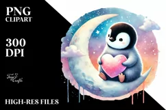 Colorful Pastel Penguin Heart PNG Product Image 2