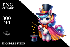 Colorful Baby Unicorn with Magician&#039;s Cape PNG Product Image 2