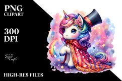 Colorful Baby Unicorn with Magician&#039;s Cape PNG Product Image 3