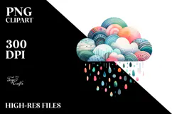 Simple Colorful Watercolor Cloud PNG Product Image 2