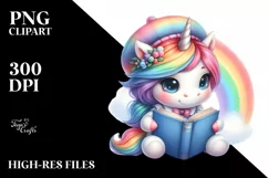 Baby Unicorn Reading Rainbow in Watercolor Product Image 1