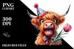 Highland Cow Party Hat Sublimation Clipart Product Image 1