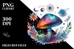 Colorful Magical Celestial Astral Mushroom PNG Product Image 3