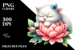 Sleeping Baby Cat on Flower PNG Product Image 2