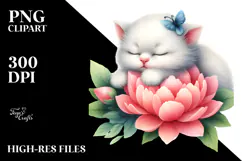 Sleeping Baby Cat on Flower PNG Product Image 2