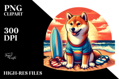 Shiba Inu with Surf and Slippers in Sunset Clipart Product Image 2