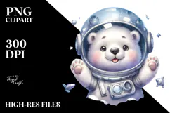 Baby Polar Bear Astronaut PNG Product Image 2
