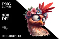 Exaggerated Chicken with Flower Crown PNG Product Image 2