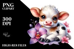 Highland Cow with Orchid PNG Product Image 2