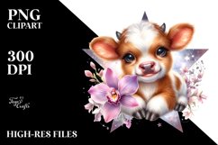 Highland Cow with Orchid PNG Product Image 2