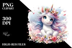 Cute Baby Unicorn Surrounded by Spring Petals | Clipart Product Image 3