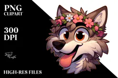 Cartoony Wolf with Flower Crown PNG Product Image 2