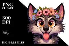 Cartoony Wolf with Flower Crown PNG Product Image 2