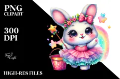 Crazy Colorful Watercolor Baby Bunny PNG Product Image 2