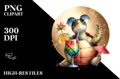 Watercolor Turtle with Beachwear Cocktail PNG Product Image 2