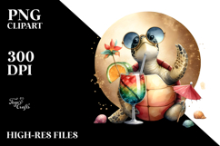 Turtle in Beachwear Drinking Cocktail PNG Product Image 2
